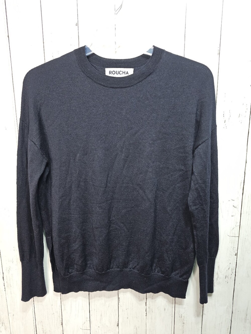 Roucha Women's Blue Long Sleeve Merino Wool Sweater Lightweight Size CC 10-14.